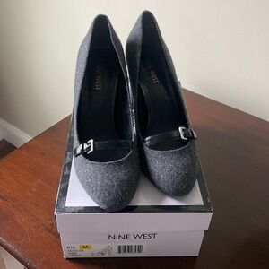 NINE WEST Heels Womens 9 Gray Wool Block heel
